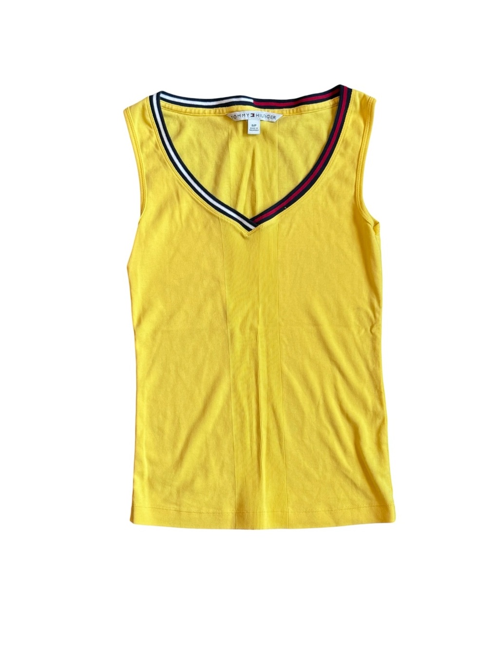 Tommy Hilfiger Yellow V-Neck Tank with Contrast Striped Trim